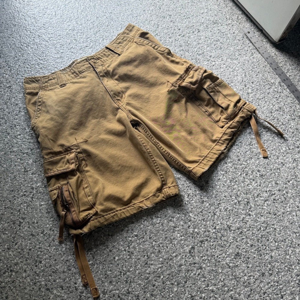 Y2K Aēropostale Cargo Shorts Men's 34 Tan Skater Baggy Grunge